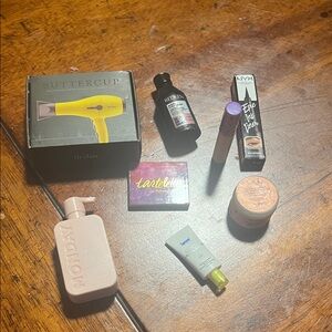 Drybar Yellow Hair Dryer and Beauty Essentials